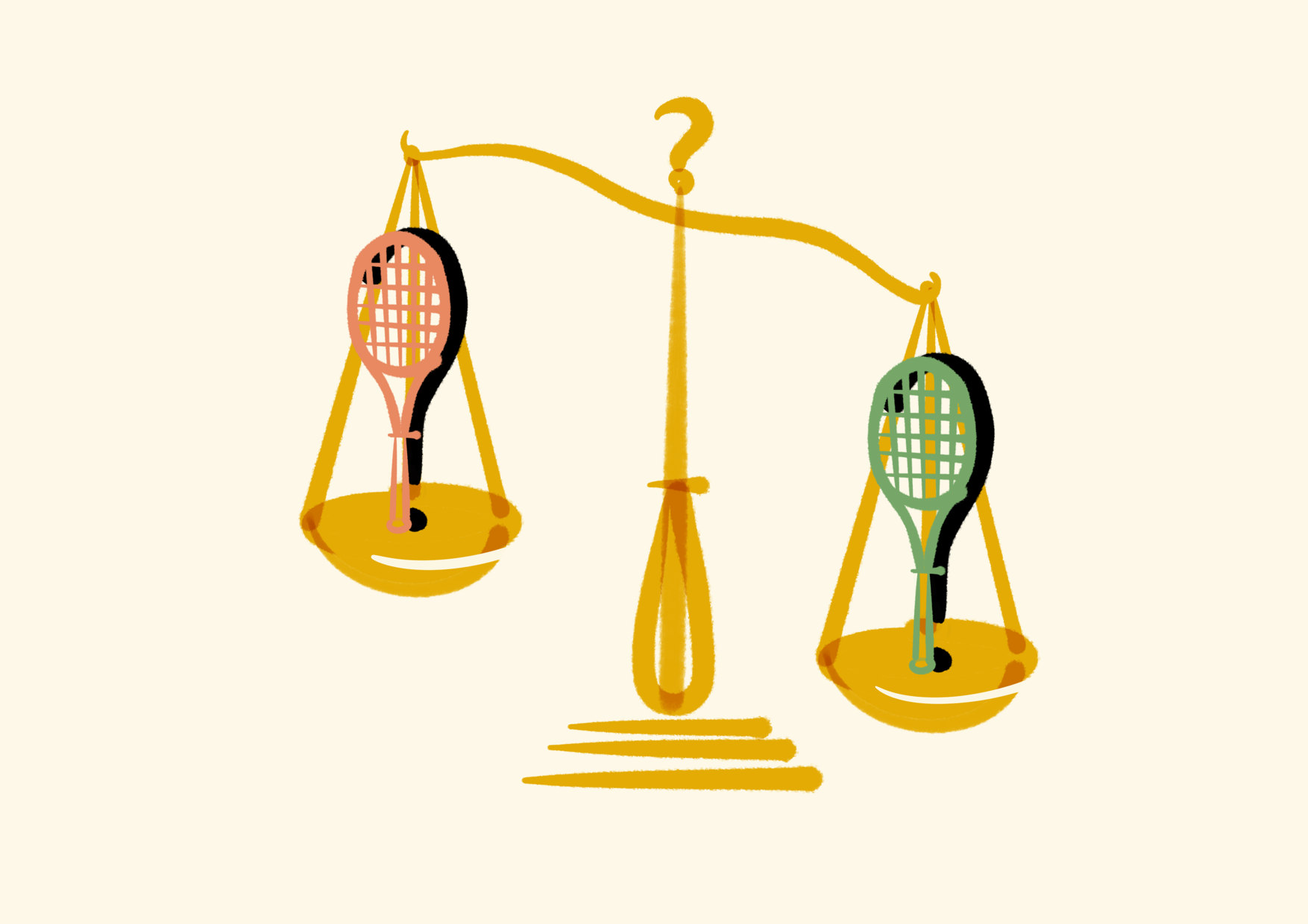 illustration of a scale weighing the best tennis racquet to choose
